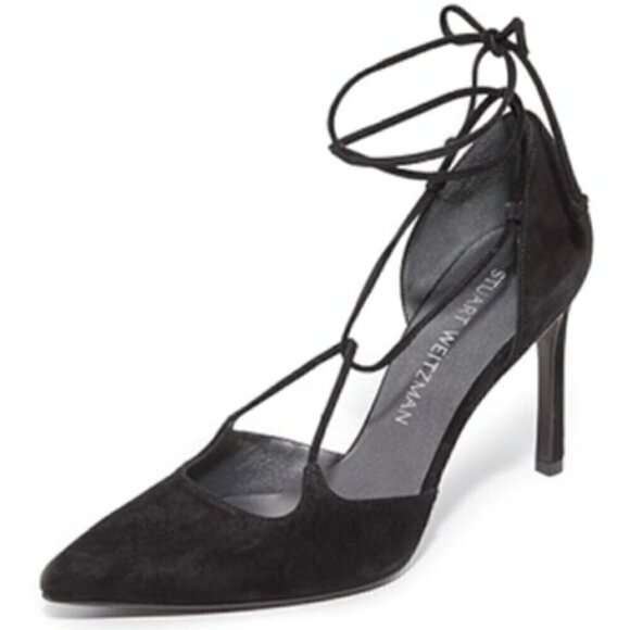 Stuart Weitzman on-a-string blue tie up pointed toe heels - Picture 3 of 13
